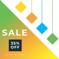 Colorful gradient with yellow orange blue green elements. 35% off aSale banner template design. Big sale special offer. Special