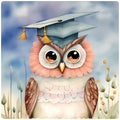 Colorful Graduation Owl Character - Funny Kids\' Storybook Style Watercolor Art
