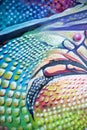 Colorful abstract graffiti with bright dots and patterns. Mural painting