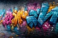 Colorful Graffiti Art on a Dark Brick Wall Royalty Free Stock Photo