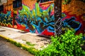 Colorful graffiti on a brick building in Little Five Points, Atlanta, Georgia. Royalty Free Stock Photo
