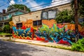 Colorful graffiti on a brick building in Little Five Points, Atlanta, Georgia. Royalty Free Stock Photo