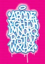 Colorful graffiti font alphabet on spray paint background. Vector illustration