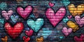 Colorful Graffiti Hearts Brick Wall Background Royalty Free Stock Photo