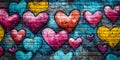 Colorful Graffiti Hearts Brick Wall Background Texture Royalty Free Stock Photo