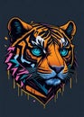 Colorful graffiti illustration of a cute tiger head, vibrant color, highly detailed.