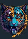 Colorful graffiti illustration of a cute tiger head, vibrant color, highly detailed.