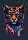 Colorful graffiti illustration of a cute tiger head, vibrant color, highly detailed.