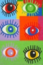 Graffiti spray painted funny eyes on the decorated bri Royalty Free Stock Photo