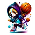 Colorful graffiti style chibi, hooded dog background