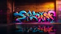 colorful graffiti on wall , Graffiti wall abstract background ,graffiti artwork , graffiti wallpaper desktop, printable canvas Royalty Free Stock Photo