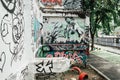 Colorful graffiti walls by unknown artist at Chalermla Public Park on Phayathai Road