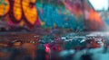 Colorful graffiti with water reflection. Royalty Free Stock Photo