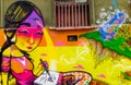 Colorful graffity with girl`s face