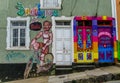 Colorful graffity with man riding bycicle Royalty Free Stock Photo
