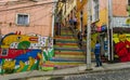 Colorful graffity and stairs in Valparaiso Royalty Free Stock Photo