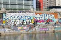 Colorful graffity wall on the Donau river embankment in Wien