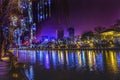 Colorful Grand Canal Buildings NIght Reflection Hangzhou Zhejiang China