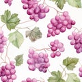 Colorful grape and leaves as seamless background. Autumn pattern. Generative AI Royalty Free Stock Photo