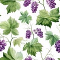 Colorful grape and leaves as seamless background. Autumn pattern. Generative AI Royalty Free Stock Photo