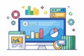 Colorful graphics showcase website statistics with various charts and data visualizations displayed on a monitor Website