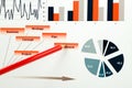 Colorful graphs, charts, marketing research and business annual report background, management project, budget planning, financial Royalty Free Stock Photo