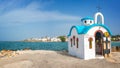 Colorful greek orthodox chapel by the sea near Chania in Crete Greece Royalty Free Stock Photo