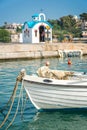 Colorful greek orthodox chapel by the sea near Chania in Crete Greece Royalty Free Stock Photo