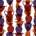 Colorful greek traditional vases seamless pattern, vector