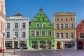 Colorful green house on the market square of Gustrow