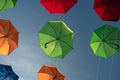 Colorful green underside of umbrellas in bali