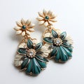 Colorful Green And White Flower Clip Earrings - Baroque Exaggeration Style