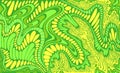 Colorful in green and yellow palete colors fantasy abstract doodle line pattern. Vector hand drawn psychedelic ornament