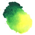 Colorful green-yellow watercolor stain with aquarelle paint blot