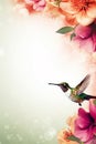 colorful greeting card for spring holidays with flowers and hummingbird 2