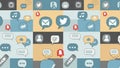 Colorful grid of communication icons including speech bubbles, notifications, and social media symbols Royalty Free Stock Photo
