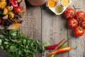 Colorful Grilled Vegetable Bounty Tray on Wooden Pan. Copy Space