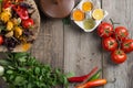 Colorful Grilled Vegetable Bounty Tray on Wooden Table copy space