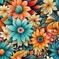 Colorful groovy boho paint seamless pattern, created with generative AI