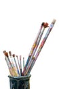 A colorful group of art tools, including various pencils and paintbrushes Royalty Free Stock Photo