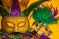 Colorful group of Mardi Gras or venetian mask or costumes on a y Royalty Free Stock Photo