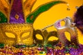 Colorful group of Mardi Gras or venetian mask or costumes on a y Royalty Free Stock Photo