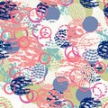 Colorful grunge abstract seamless pattern with different brush strokes and shapes. Royalty Free Stock Photo