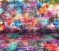 Colorful grunge art wall illustration, urban art wallpaper, background Royalty Free Stock Photo