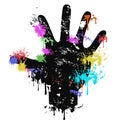 Colorful grungy human palm dripping paint background