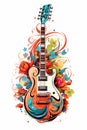 colorful guitar with decorative floral flourishes Royalty Free Stock Photo