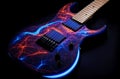 Colorful guitar with illuminating abstract art on it