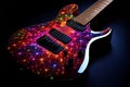 Colorful guitar with illuminating abstract art on it