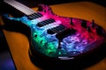 Colorful guitar with illuminating abstract art on it