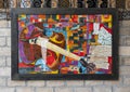 Colorful guitar mosaic on display at Art Naji in Fez, Morocco.